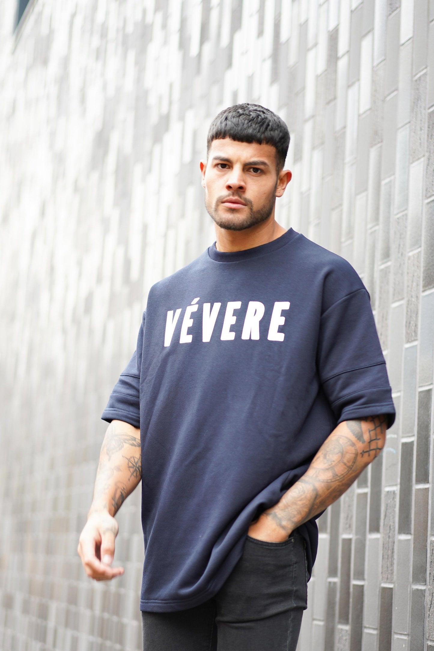 Navy Blue Oversized T-Shirt front 4 - Vevere