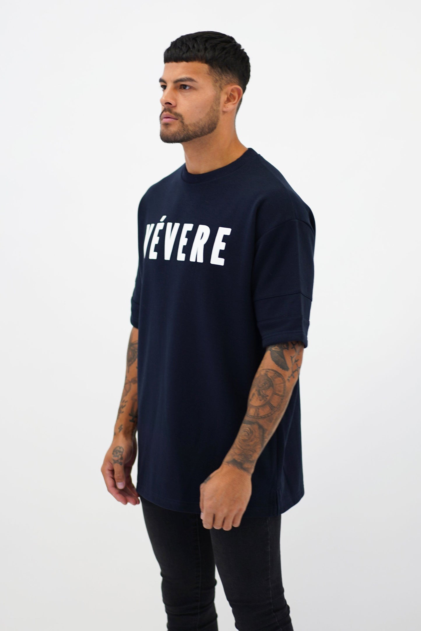 Navy Blue Oversized T-Shirt side - Vevere
