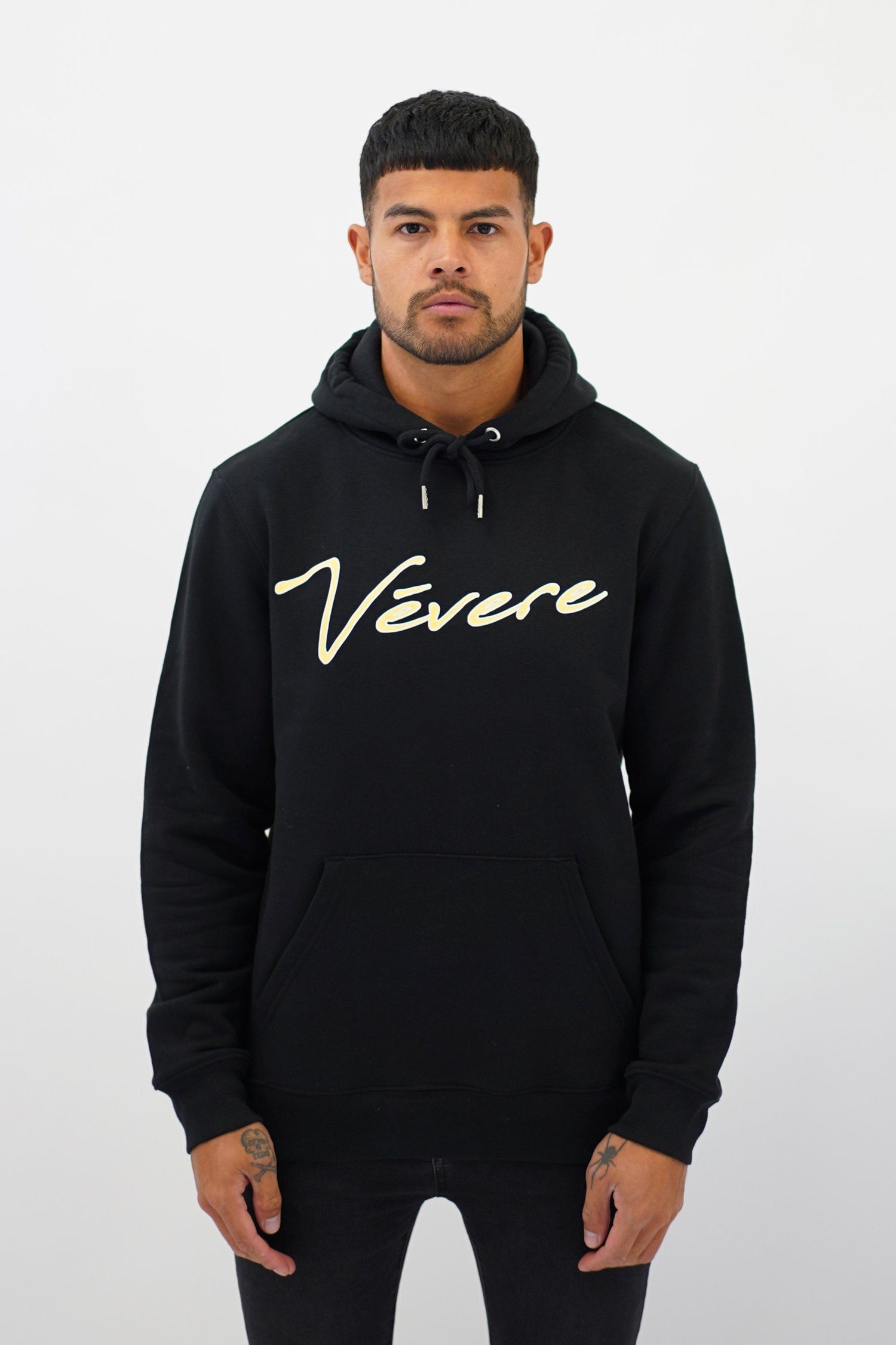 Black & Yellow Tessio Hoodie Front- Vevere